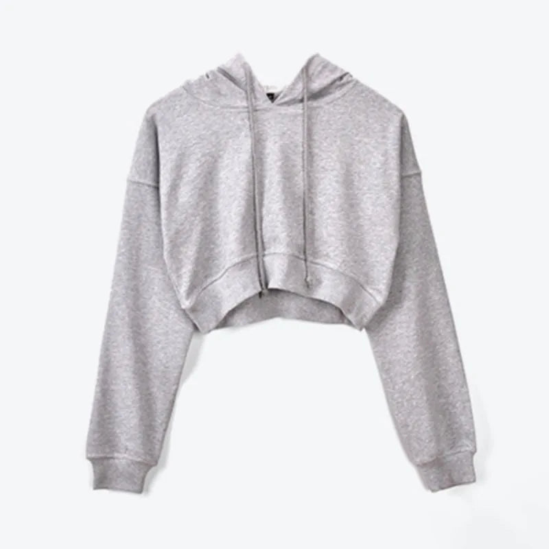 Hooded Crop Top Women's Sweatshirt Long Sleeve Lace Up