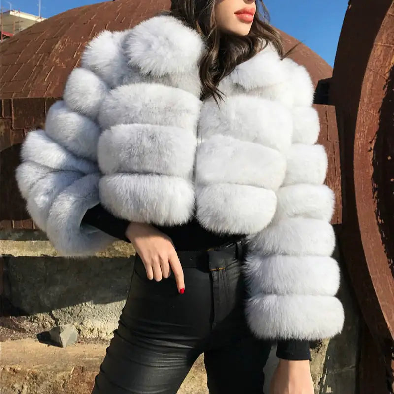 Genuine Faux Fur Jackets With Fur Collar Overcoats